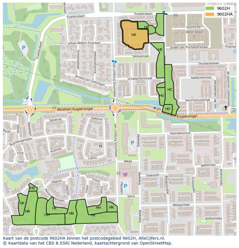 Afbeelding van het postcodegebied 9602 HA op de kaart.