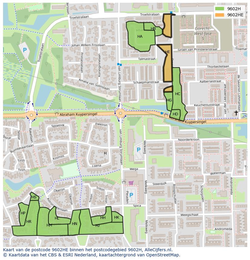 Afbeelding van het postcodegebied 9602 HE op de kaart.