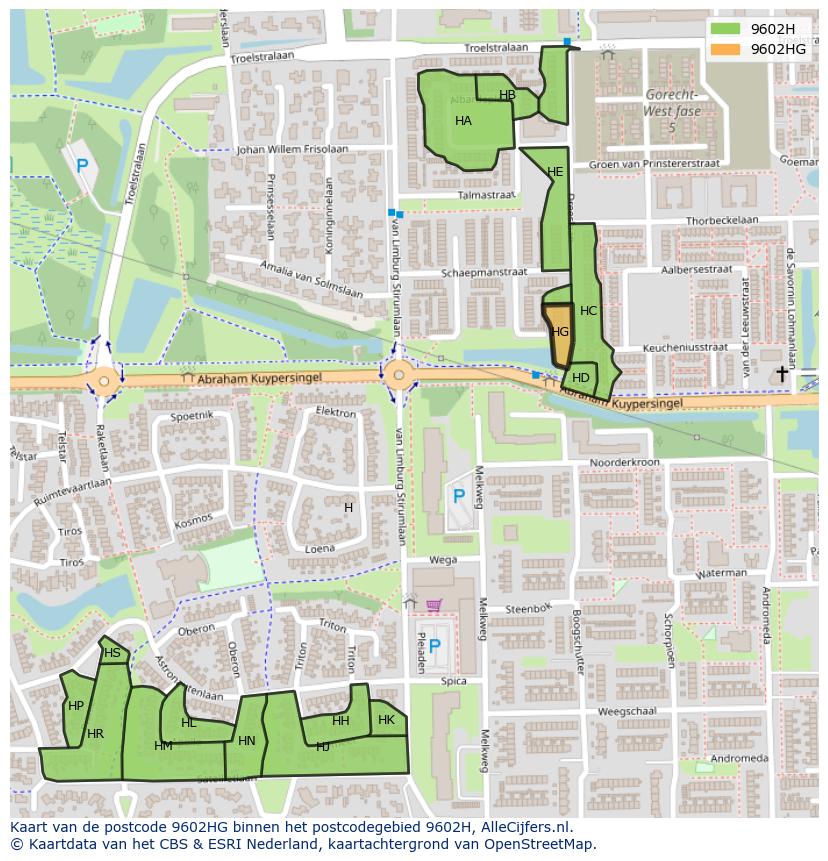 Afbeelding van het postcodegebied 9602 HG op de kaart.