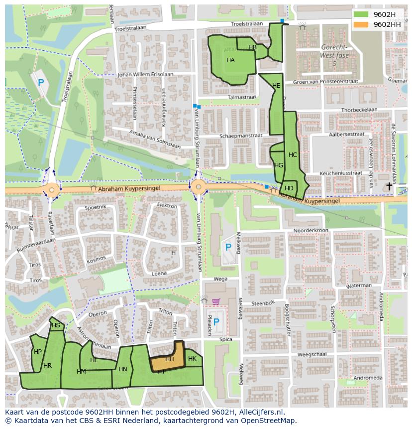 Afbeelding van het postcodegebied 9602 HH op de kaart.