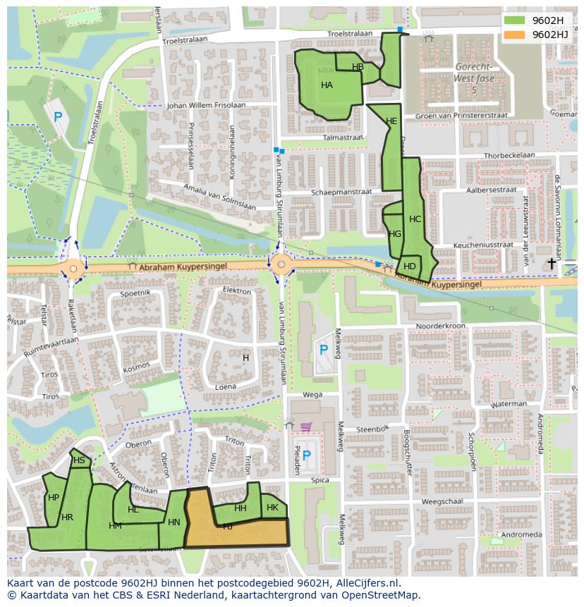 Afbeelding van het postcodegebied 9602 HJ op de kaart.