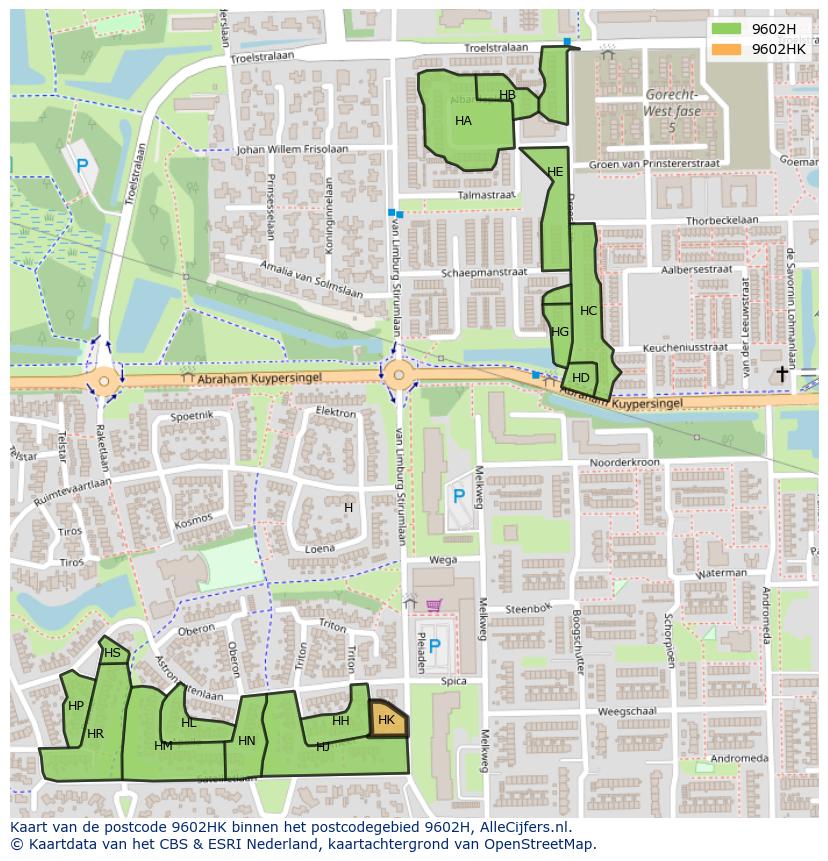 Afbeelding van het postcodegebied 9602 HK op de kaart.