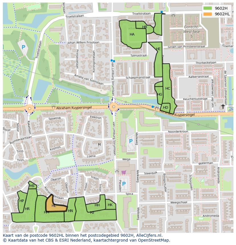 Afbeelding van het postcodegebied 9602 HL op de kaart.