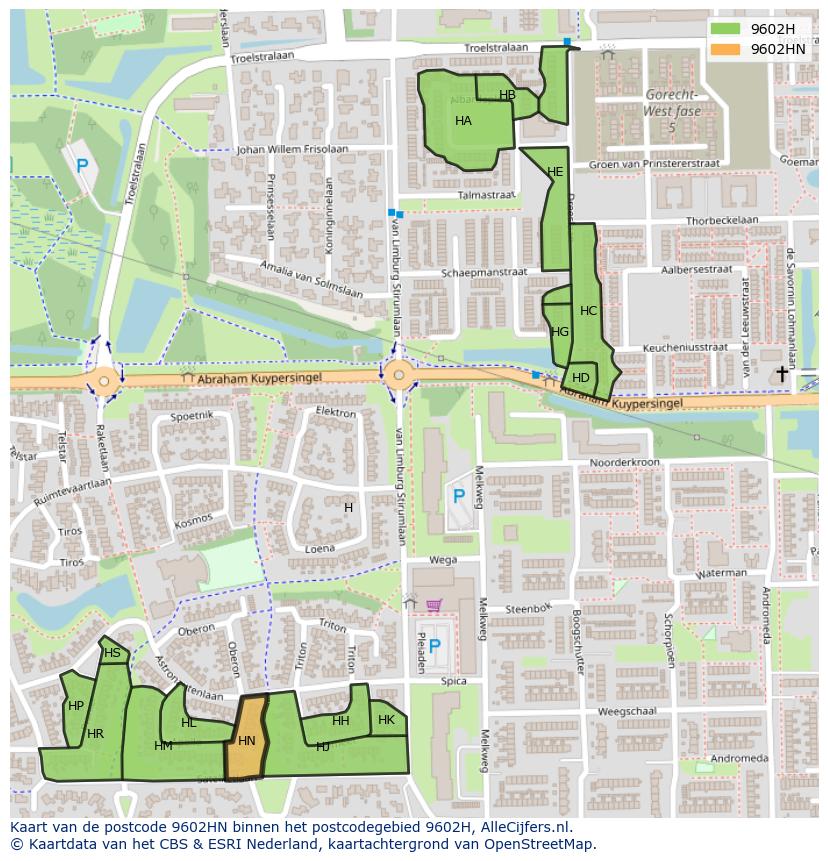 Afbeelding van het postcodegebied 9602 HN op de kaart.