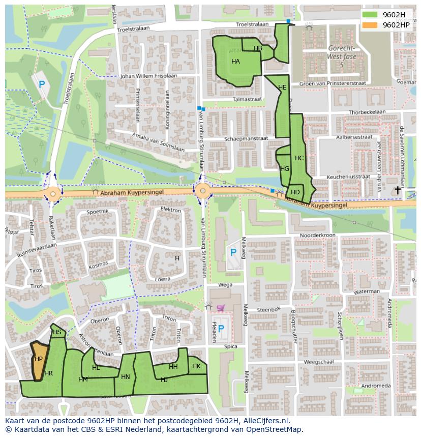 Afbeelding van het postcodegebied 9602 HP op de kaart.
