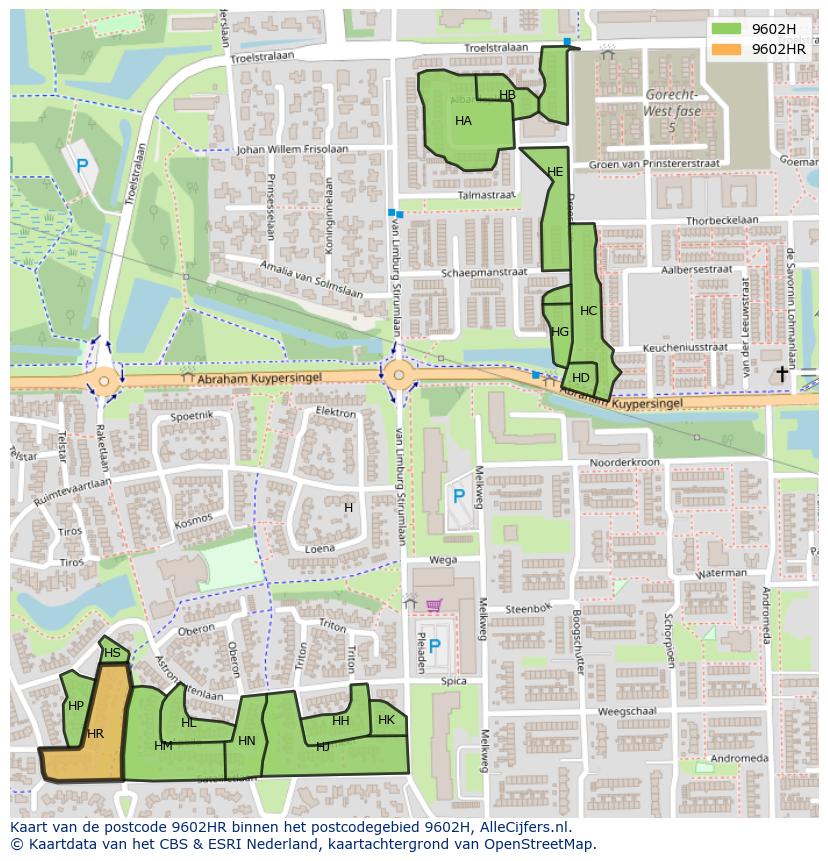Afbeelding van het postcodegebied 9602 HR op de kaart.