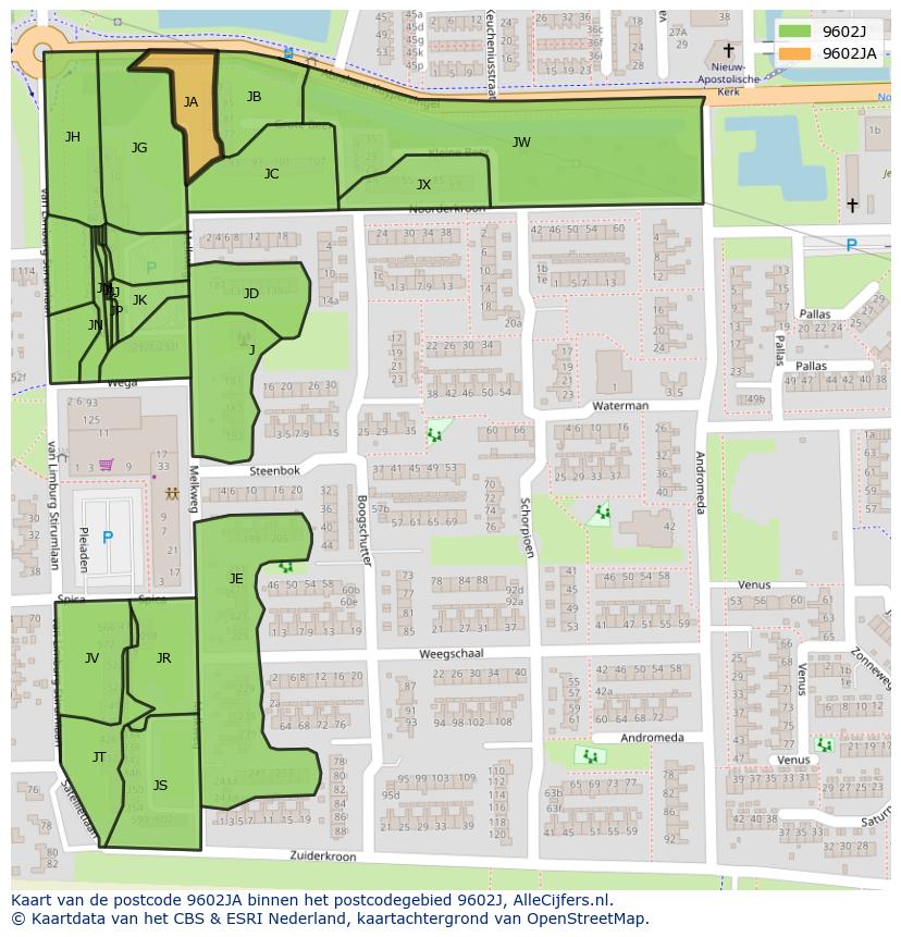 Afbeelding van het postcodegebied 9602 JA op de kaart.