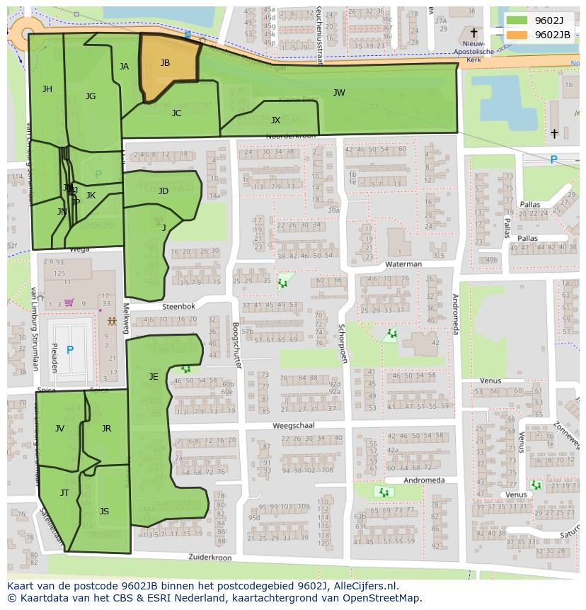 Afbeelding van het postcodegebied 9602 JB op de kaart.