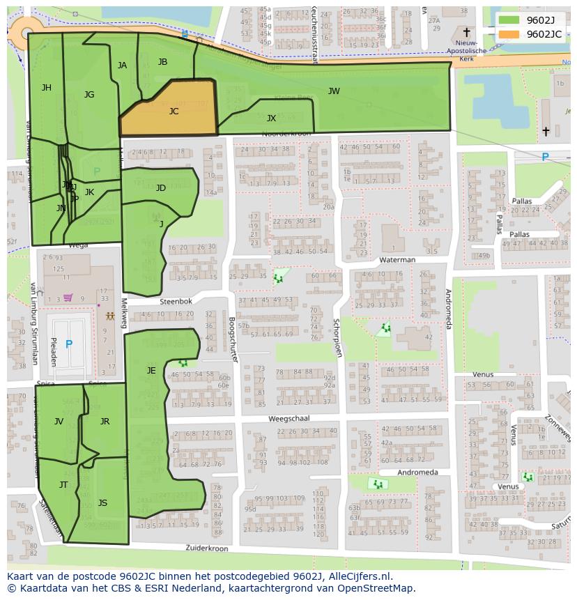 Afbeelding van het postcodegebied 9602 JC op de kaart.