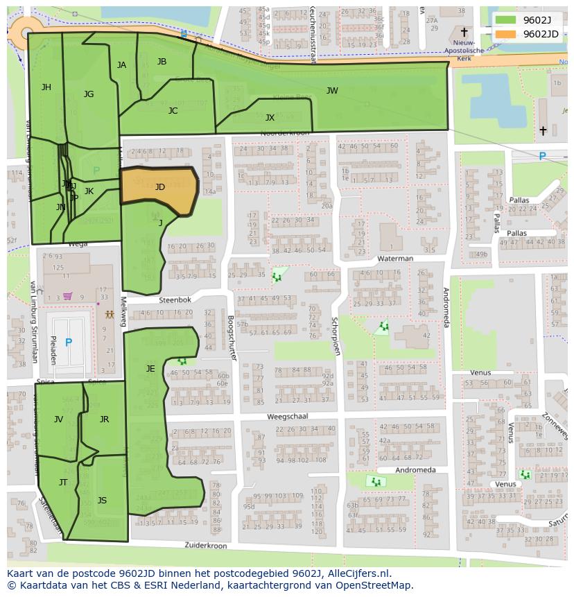Afbeelding van het postcodegebied 9602 JD op de kaart.