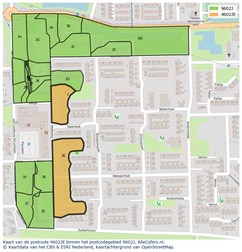 Afbeelding van het postcodegebied 9602 JE op de kaart.