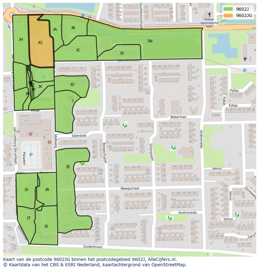 Afbeelding van het postcodegebied 9602 JG op de kaart.