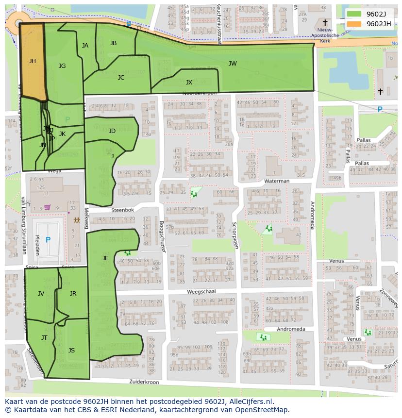Afbeelding van het postcodegebied 9602 JH op de kaart.
