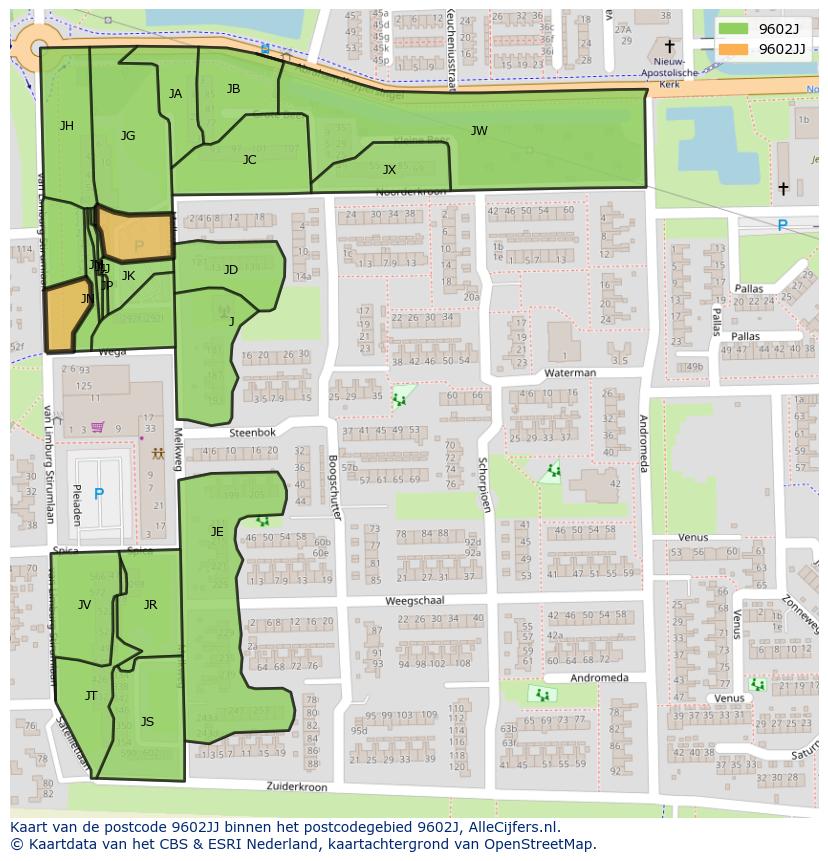 Afbeelding van het postcodegebied 9602 JJ op de kaart.