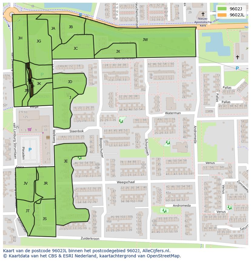 Afbeelding van het postcodegebied 9602 JL op de kaart.