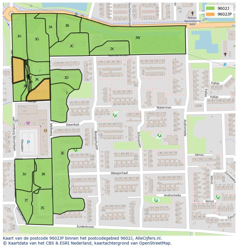 Afbeelding van het postcodegebied 9602 JP op de kaart.