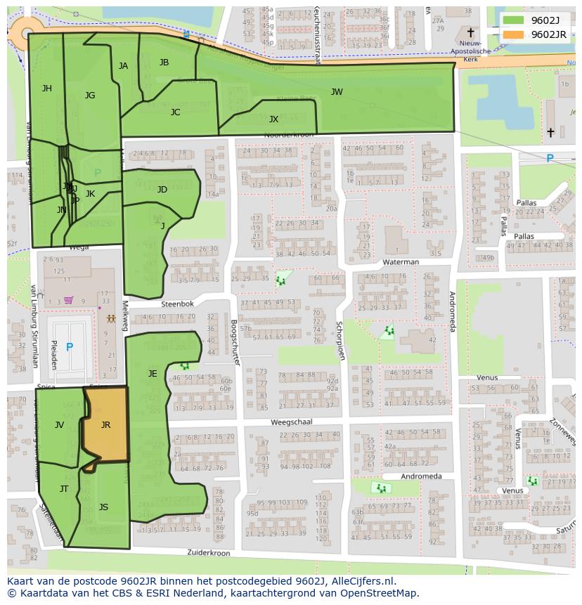 Afbeelding van het postcodegebied 9602 JR op de kaart.