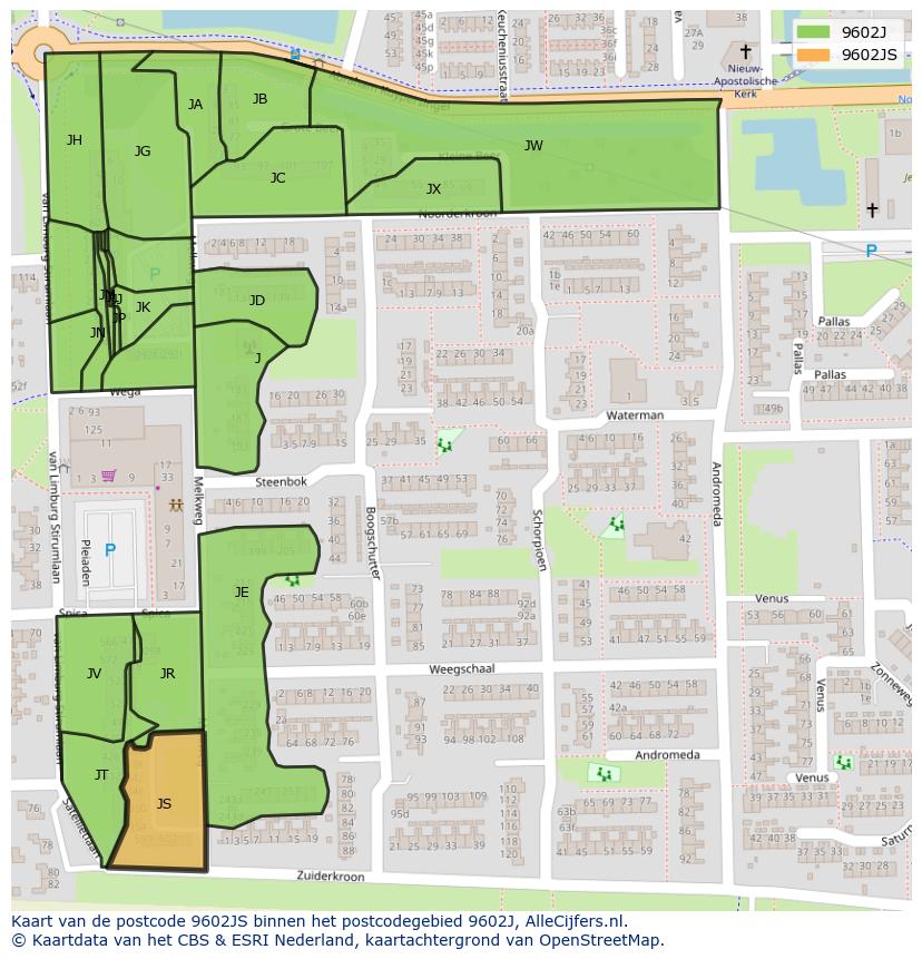 Afbeelding van het postcodegebied 9602 JS op de kaart.