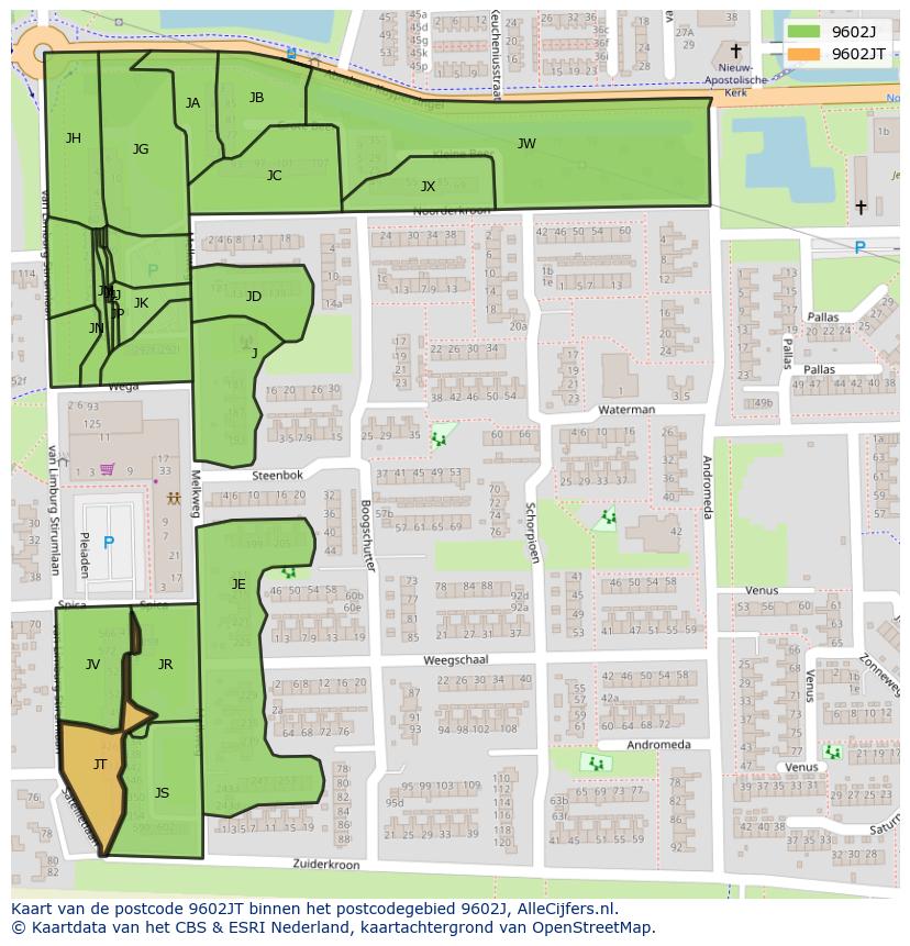 Afbeelding van het postcodegebied 9602 JT op de kaart.
