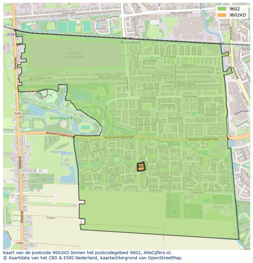 Afbeelding van het postcodegebied 9602 KD op de kaart.