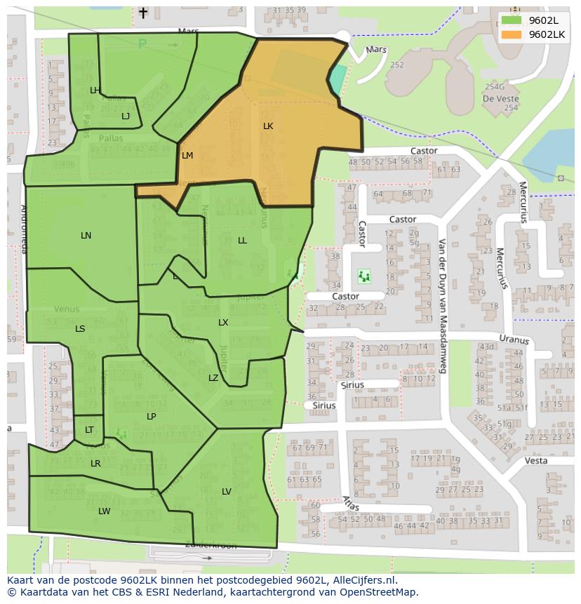 Afbeelding van het postcodegebied 9602 LK op de kaart.