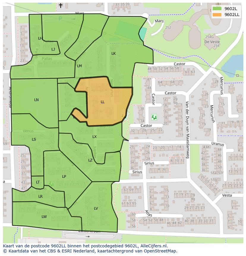 Afbeelding van het postcodegebied 9602 LL op de kaart.