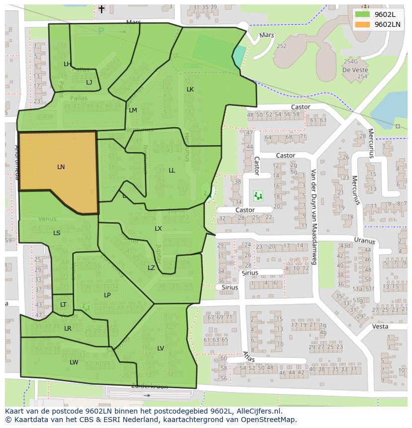 Afbeelding van het postcodegebied 9602 LN op de kaart.