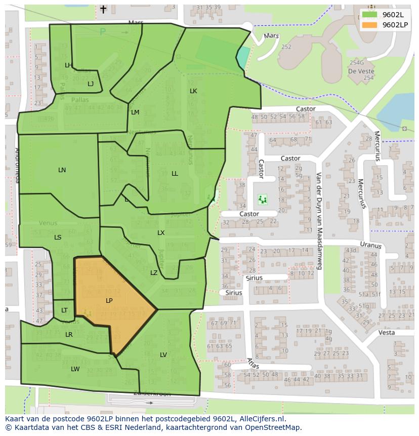 Afbeelding van het postcodegebied 9602 LP op de kaart.