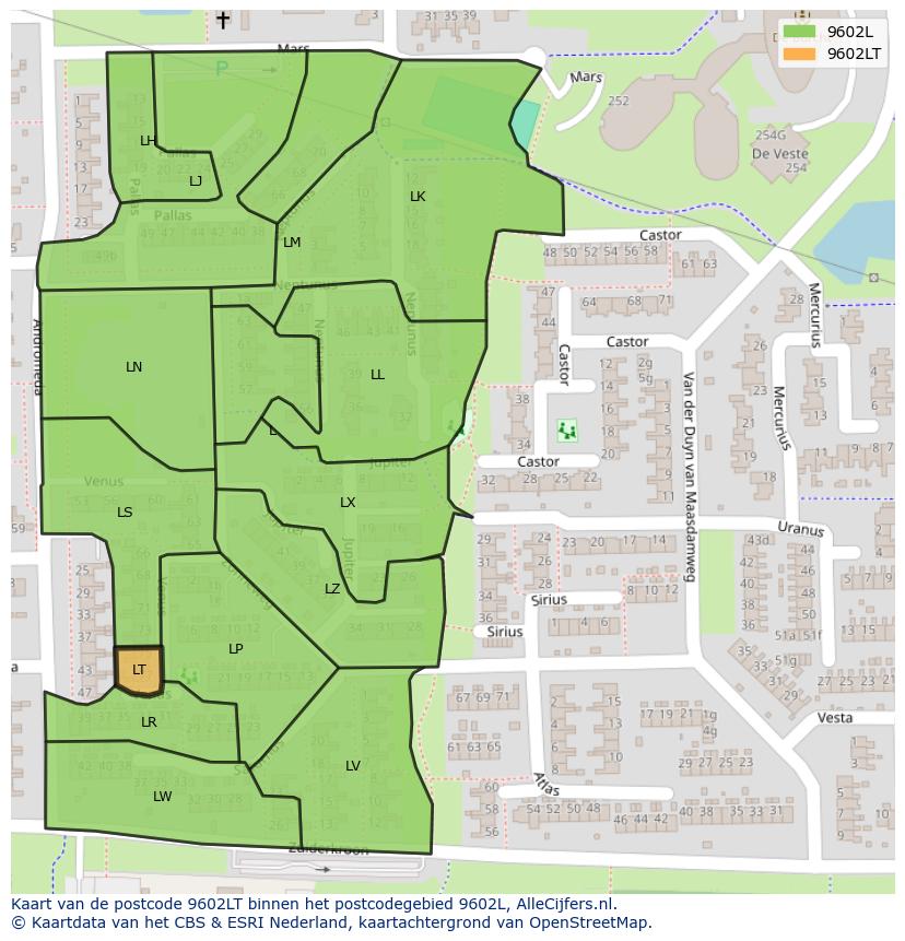 Afbeelding van het postcodegebied 9602 LT op de kaart.