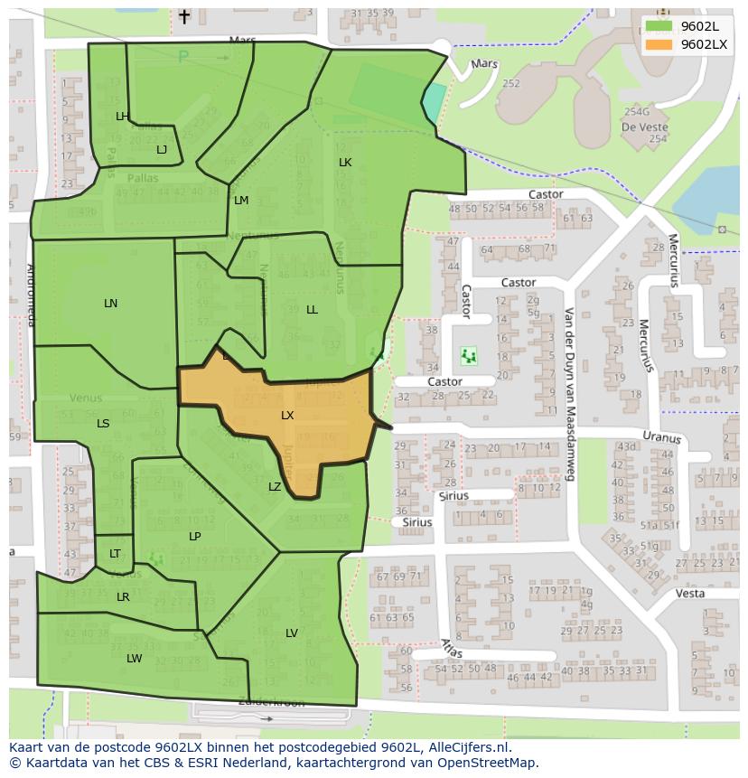 Afbeelding van het postcodegebied 9602 LX op de kaart.
