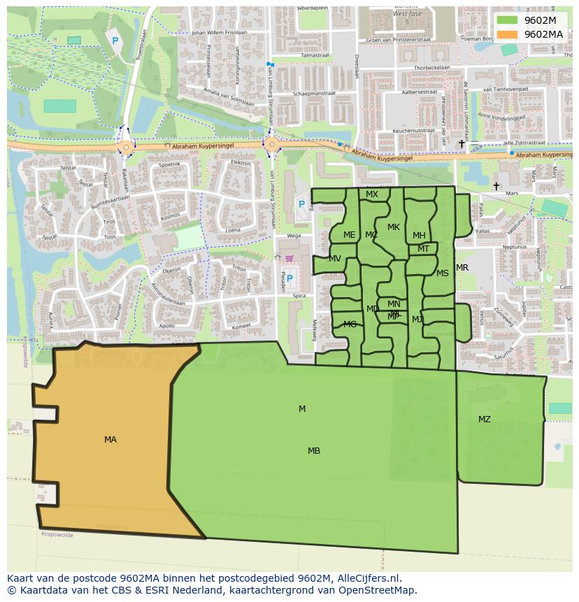 Afbeelding van het postcodegebied 9602 MA op de kaart.