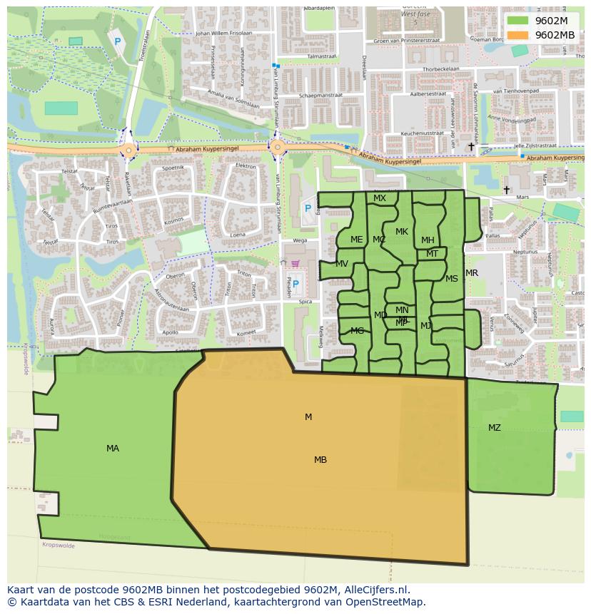 Afbeelding van het postcodegebied 9602 MB op de kaart.