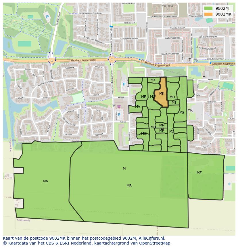 Afbeelding van het postcodegebied 9602 MK op de kaart.
