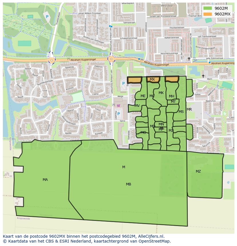 Afbeelding van het postcodegebied 9602 MX op de kaart.
