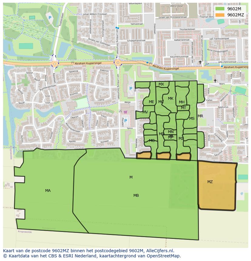 Afbeelding van het postcodegebied 9602 MZ op de kaart.