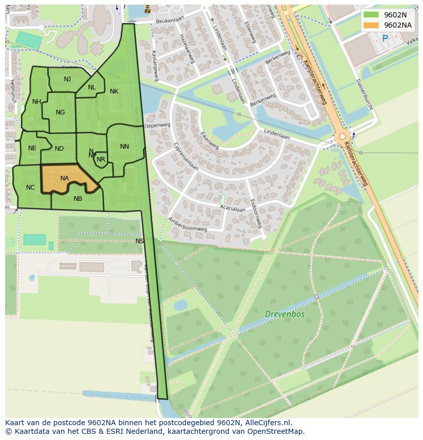 Afbeelding van het postcodegebied 9602 NA op de kaart.