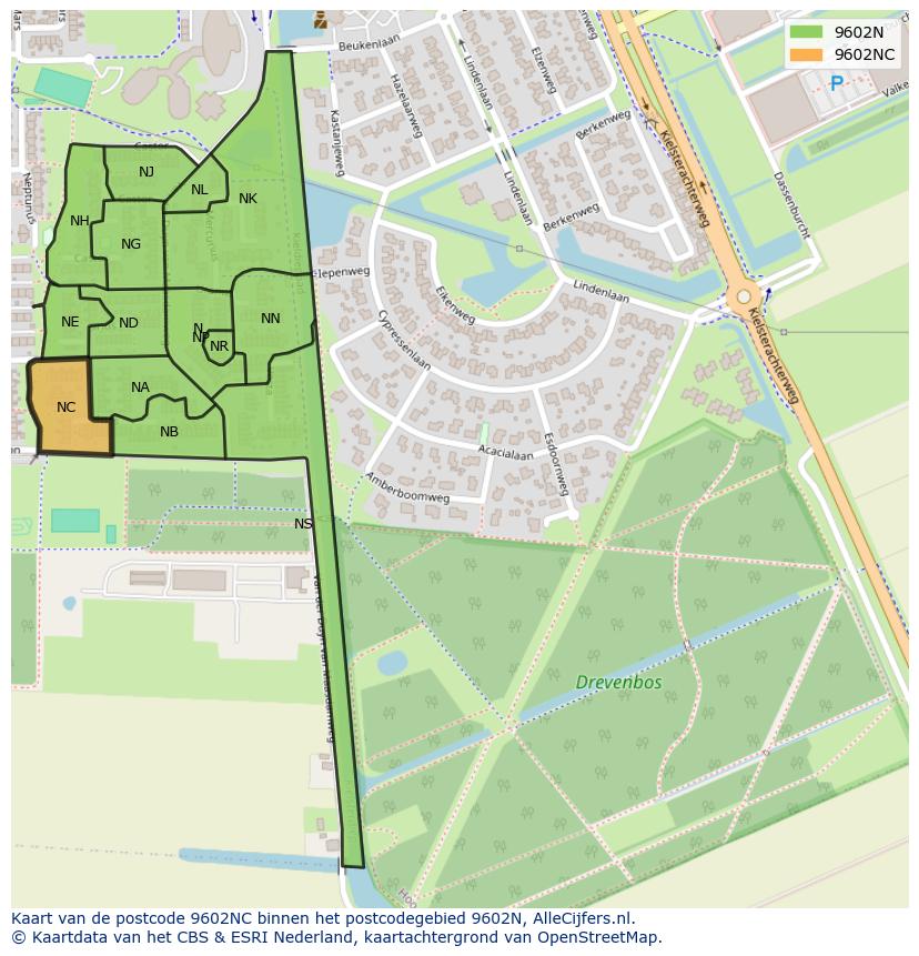 Afbeelding van het postcodegebied 9602 NC op de kaart.