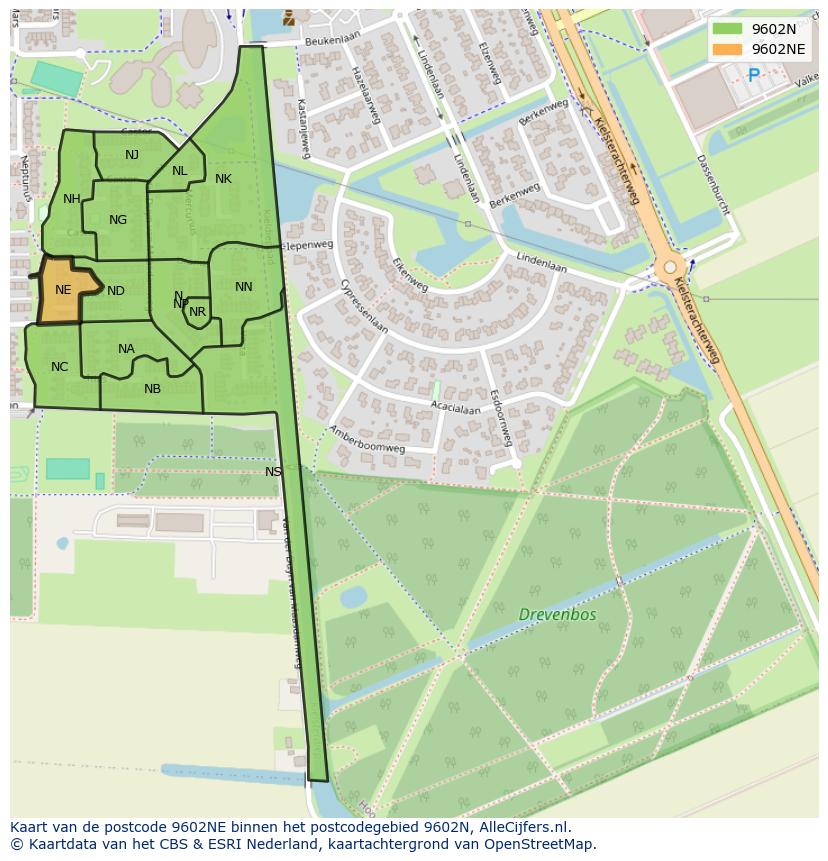 Afbeelding van het postcodegebied 9602 NE op de kaart.
