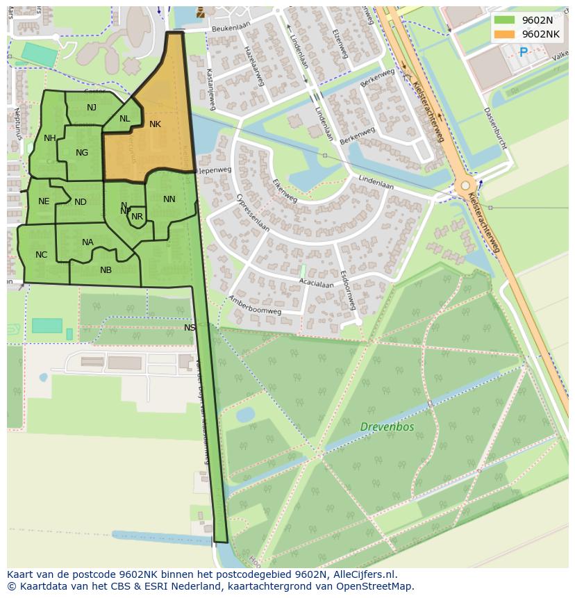 Afbeelding van het postcodegebied 9602 NK op de kaart.