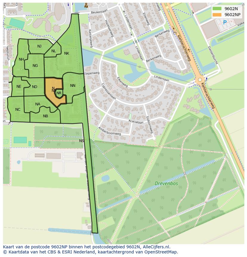 Afbeelding van het postcodegebied 9602 NP op de kaart.
