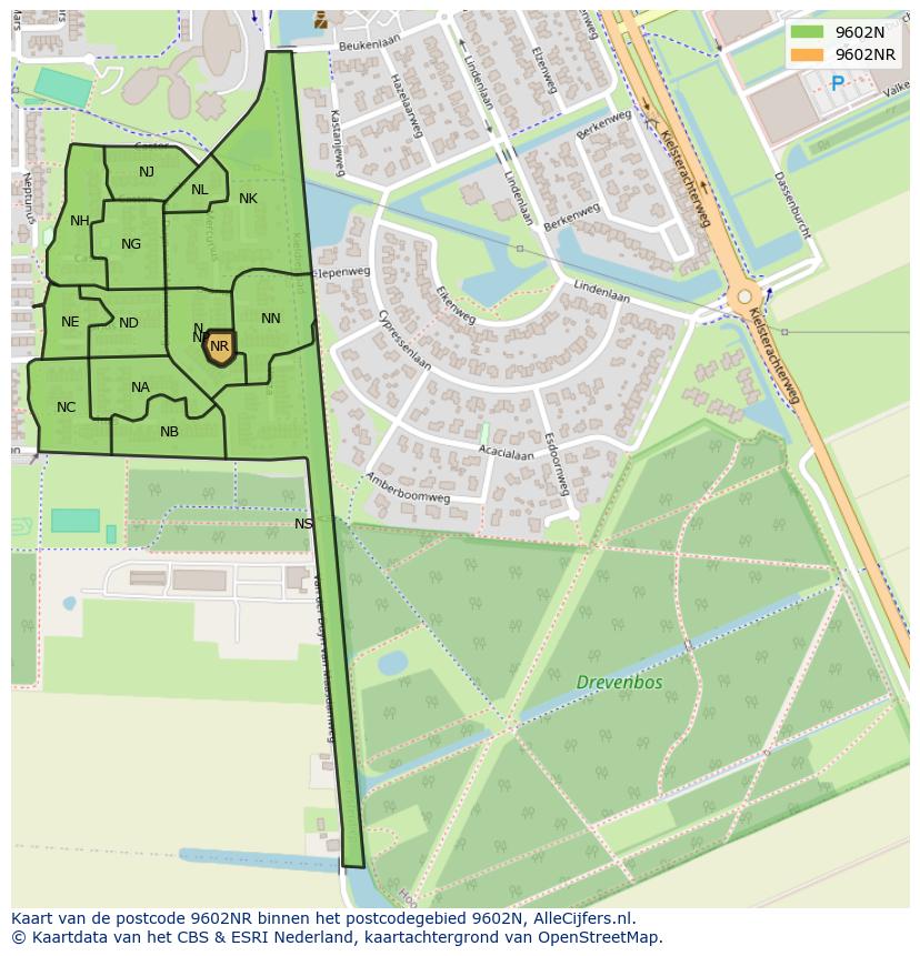 Afbeelding van het postcodegebied 9602 NR op de kaart.
