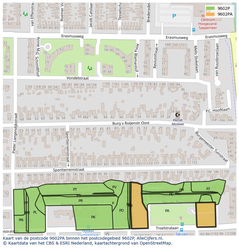 Afbeelding van het postcodegebied 9602 PA op de kaart.