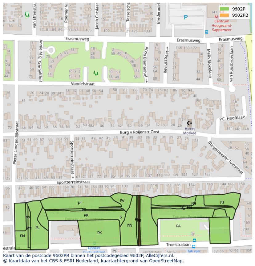 Afbeelding van het postcodegebied 9602 PB op de kaart.