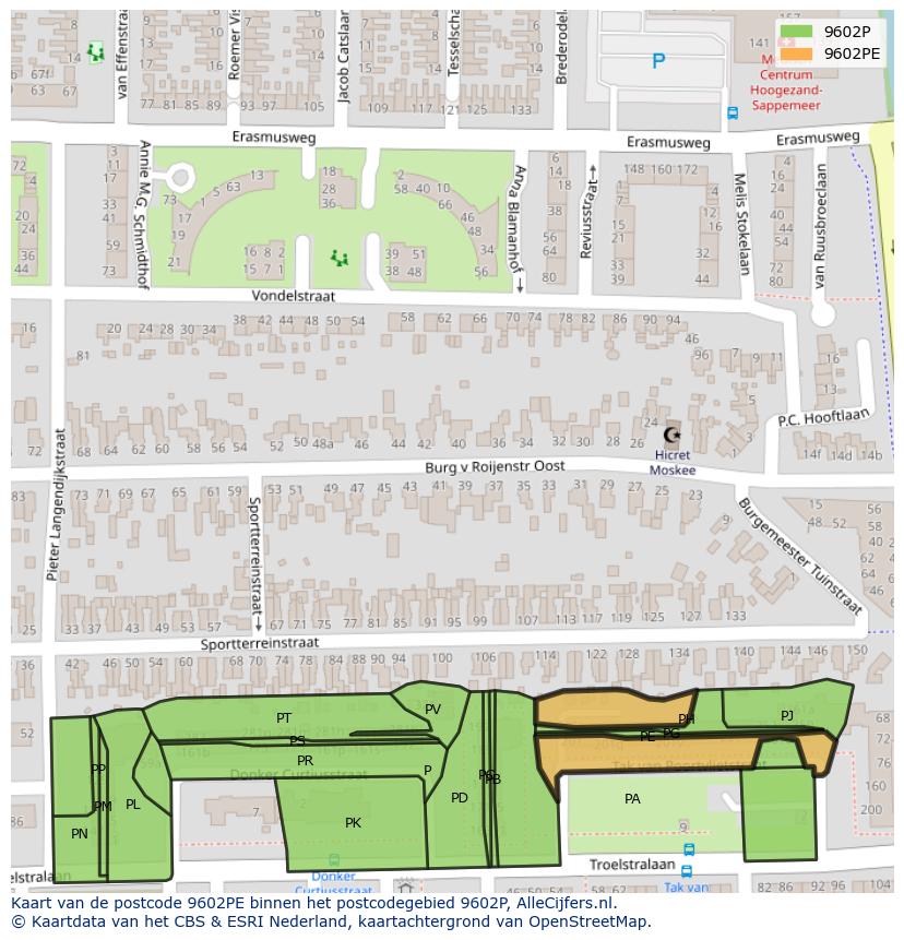 Afbeelding van het postcodegebied 9602 PE op de kaart.