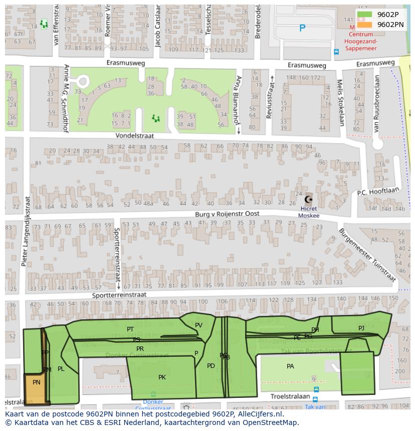 Afbeelding van het postcodegebied 9602 PN op de kaart.