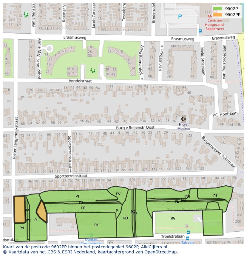 Afbeelding van het postcodegebied 9602 PP op de kaart.