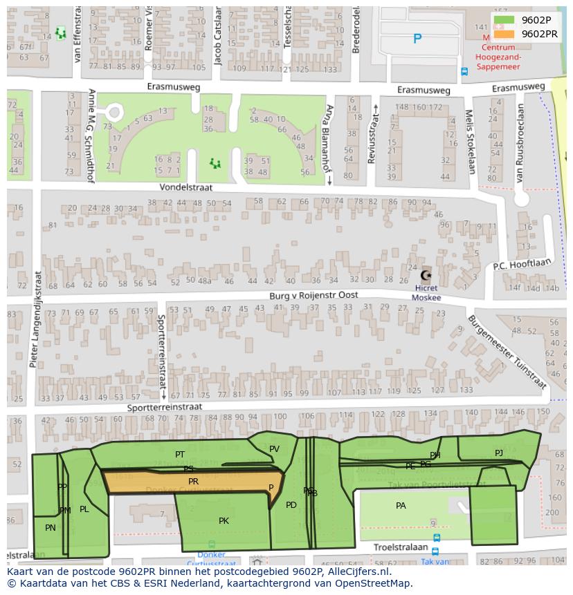 Afbeelding van het postcodegebied 9602 PR op de kaart.