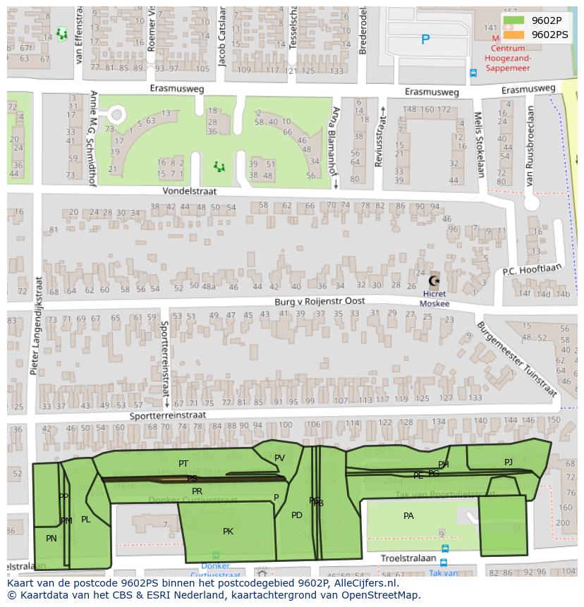 Afbeelding van het postcodegebied 9602 PS op de kaart.