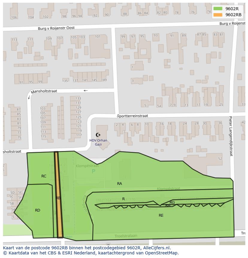 Afbeelding van het postcodegebied 9602 RB op de kaart.