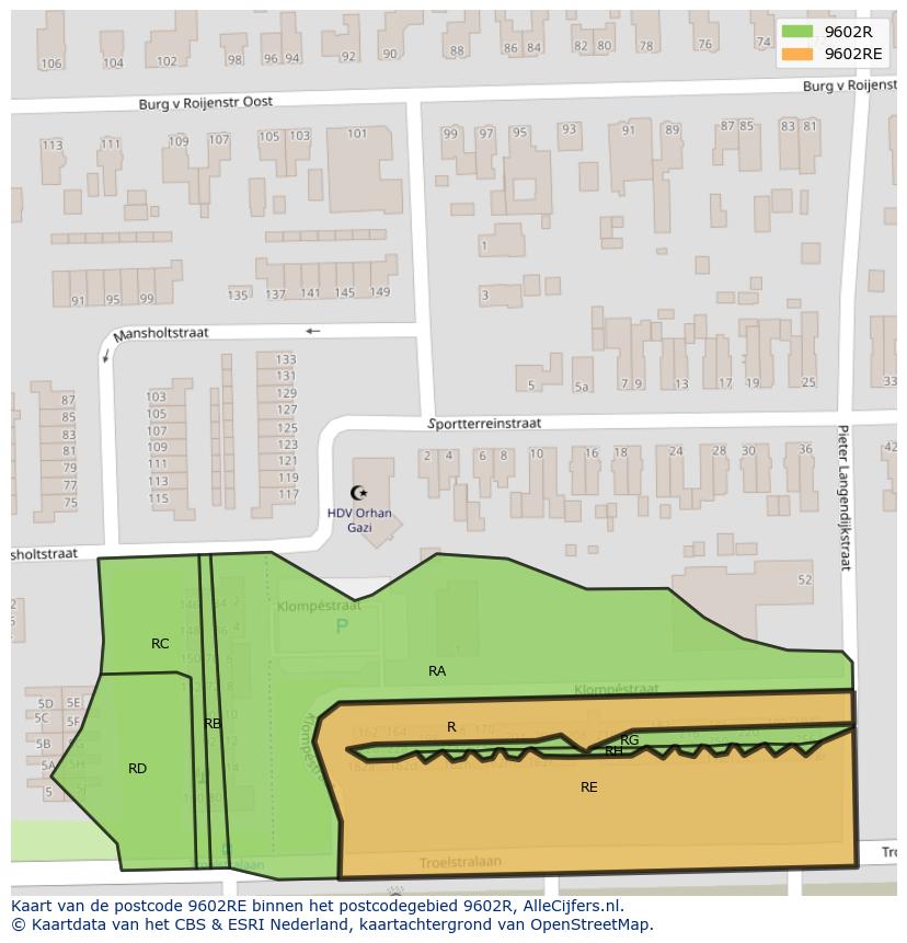 Afbeelding van het postcodegebied 9602 RE op de kaart.